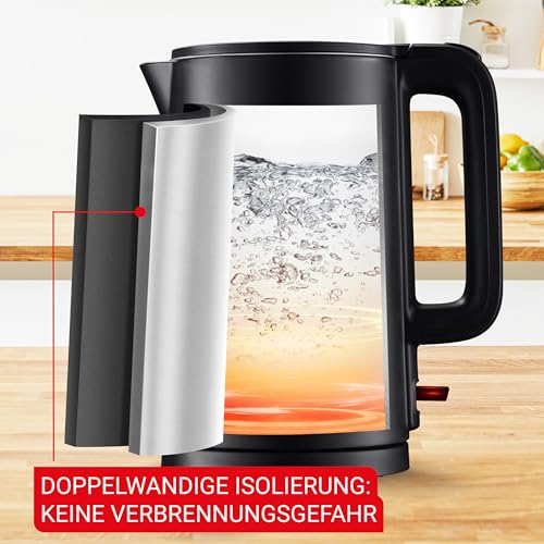 Tefal Thermo Protect elektrischer Wasserkocher, 1,5 Liter, sicher beim Berühren, doppelwandige Isolierung, automatische Abschaltung, Kontrollleuchte, abnehmbarer Kalkfilter, Schwarz, KO1408E0 3