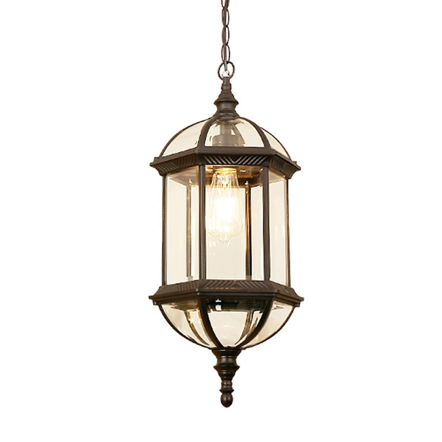 Entheronic Black Retro Outdoor Hanging Light Ip55 Waterproof Exterior Pendant Lamp E27 Aluminum, Glass Rustic Antique Outdoor Hanging Lantern For Porch Villa Pavilion Loft Entryway