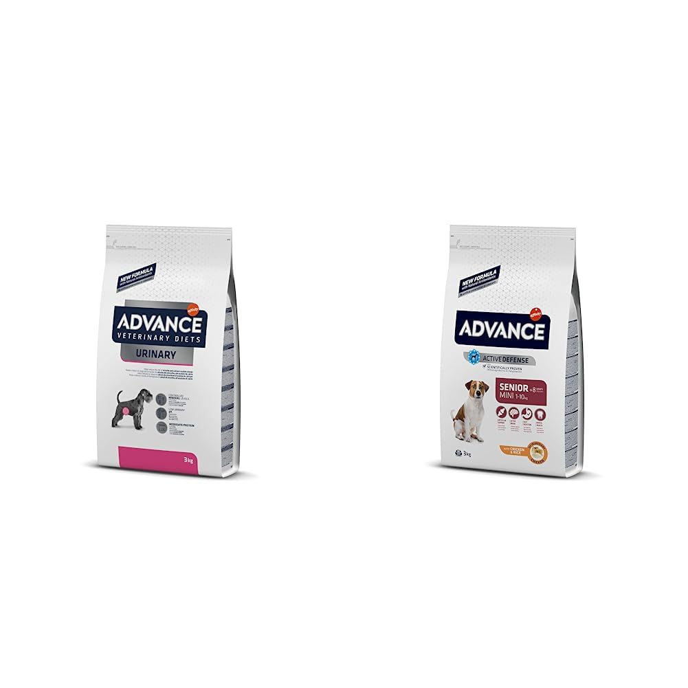 Advance Veterinary Diets Urinary, Pienso para Perros con Problemas en el tracto urinario, 3kg & Advance Mini Senior, Pienso para Perros Senior de Razas Pequeñas con Pollo, 3kg