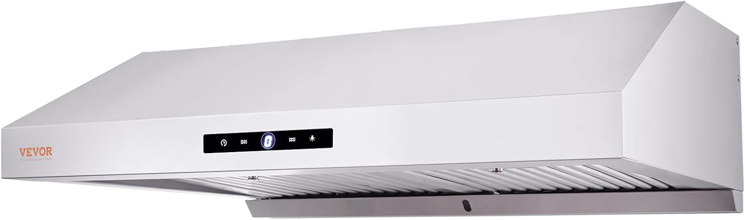 VEVOR Under Cabinet Range Hood, Dual Motors Stainless Steel Permanent Filter, Ductless 30 inch Kitchen Stove Vent with 3-Speed Exhaust Fan, 2 Baffle Filters, LED Lights, Touch Control Panel, Silver