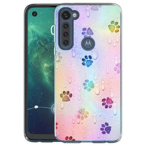 Marside Clear Case for Moto G Stylus Custom Colorful Paw Print Pattern,Transparent Hard Bottom and TPU Soft Slim Flexible Silicone Cover Case Stand for Moto G Stylus