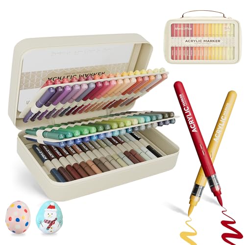 Image of MemOffice Direct Liquid Acrylic Paint Markers, 84 Colors Brush Tip Pens with Carrying Case, No Bleed, Waterproof, for Rock, Wood, Canvas, Glass, Fabric, DIY Crafts for Adults