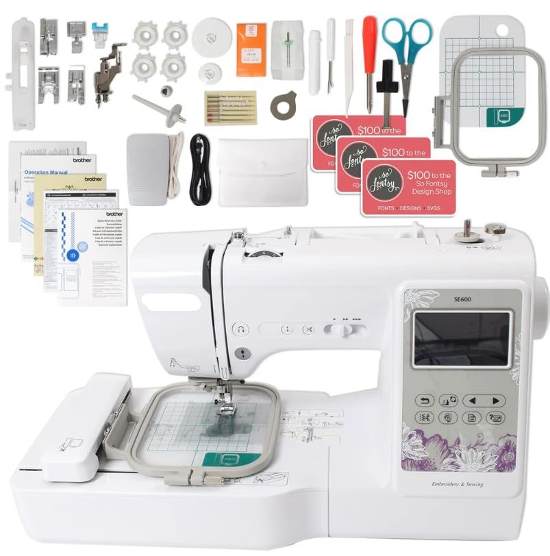 Brother SE600 Computerized Sewing and Embroidery Machine Bundle with 4" x 4" Embroidery Area