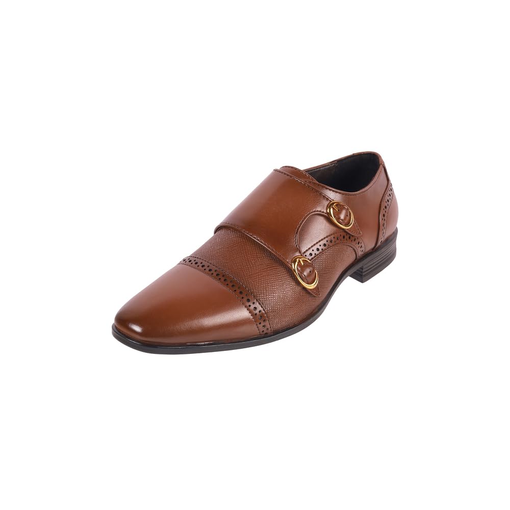 Men Leather Adjustable Formal Double Monk Strap Shoes-image-13