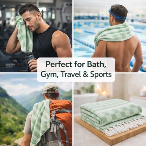 Image of 100% Bamboo Towels, Bamboo Towels for Bath, Towels for Bath Men - Ultra Soft, Lightweight, Quick Dry, Super Absorbent, Eco-Friendly Bath Towel (64x168 cm)(Green)