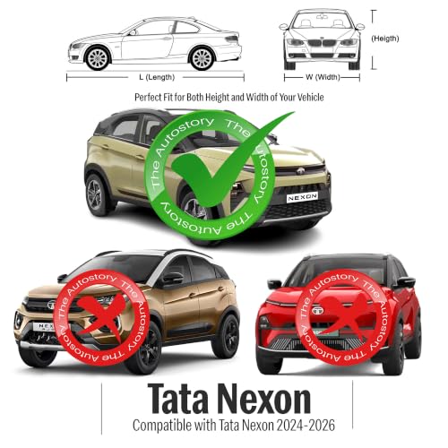 Image of AutoStory Nexon Car Cover | Water-Resistant (No Waterproof) Car Body Cover | Custom Fit for Tata Nexon 2024-2026 | Mirror Pocket | Lightweight | Indoor & Outdoor | Mirror Pockets, Elastic Bottom
