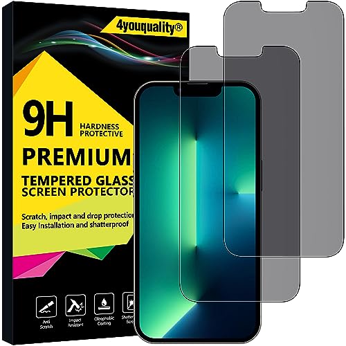 Image of 4youquality Privacy Screen Protector for iPhone 16e, iPhone 14, iPhone 13 & 13 Pro (6.1-Inch), Anti Spy Tempered Glass Film, 2-Pack, [LifetimeSupport][Anti-Spy][Impact-Resistant][Anti-Scratch]