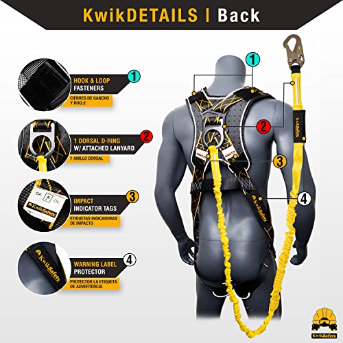 Image of KwikSafety - SCORPION Safety Harness [w /Attached 6ft Lanyard] Safety Harness Fall Protection Kit ANSI OSHA
