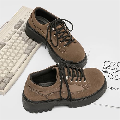 Men's Leather Round Toe Chunky Heel Oxfords Classic Lace-Up Platform Dress Shoes for Leisure Business Party Work2