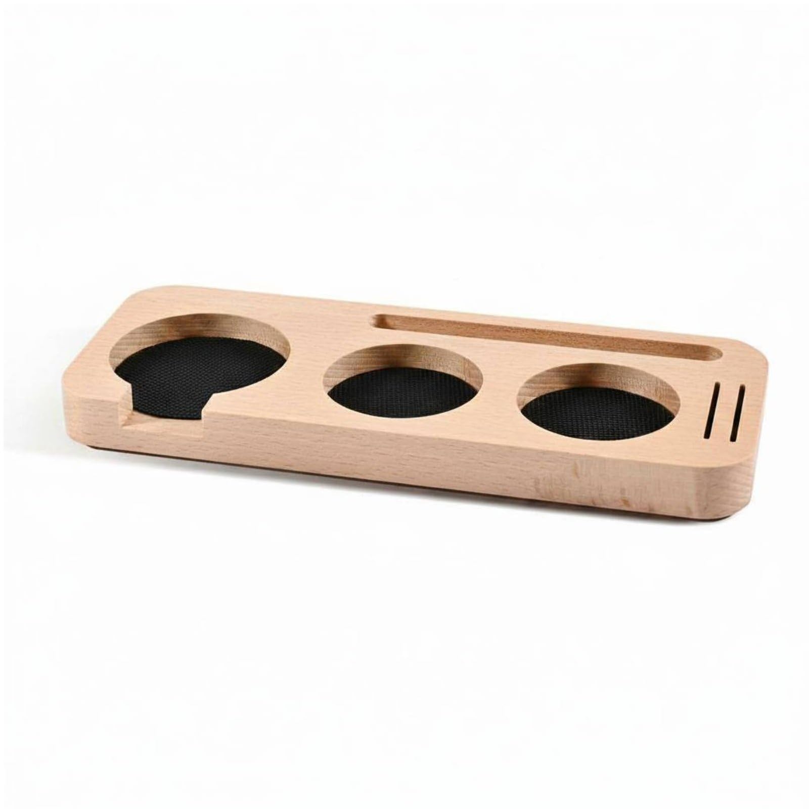 Solid Wood Walnut Tamper Station Multi-Slot Design Coffee Tamping Stand Stable Base Wooden Espresso Station Space-Saving for Baristas, Home Cafe, Kitchen Counter, 58MM, Beech-image-7