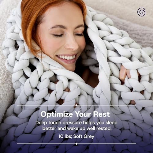 Gravity-Blanket-Weighted-Chunky-Knit-Blanket-Hand-Knitted-Blanket-10-lbs-Soft-Grey-42x-66-Weighted-Blanket-for-Sleep-Jersey-Breathable-Throw-Blanket