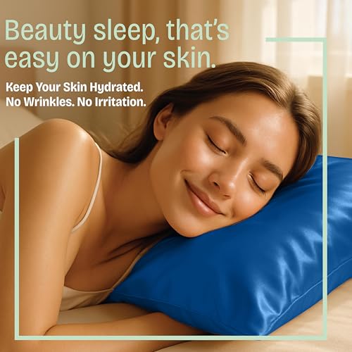 Image of BLISSFORD Royal Blue Satin Pillowcase with Zipper, for Hair and Skin Care, Feels Soft and Cool Like a Silk Pillowcase, Satin Pillow Cases 2 Pack, Slik Pillow Cover, King Size - Set of 2
