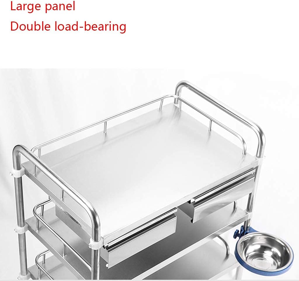 Medical carts Double-Layer Stainless Steel Treatment carts Laboratory Equipment carts with Adjustable Sewage Basin (Small Size: 50x40x86cm)