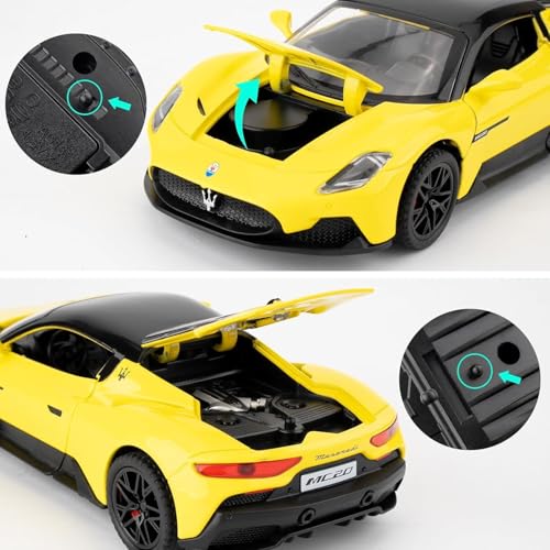 Image of 1:32 Maserati MC20 Alloy Model Car with Pull Back Function Light & Sound Diecast Toy for Kids Collectible Toy Vehicle for Car Enthusiasts Boys and Girls (Yellow)