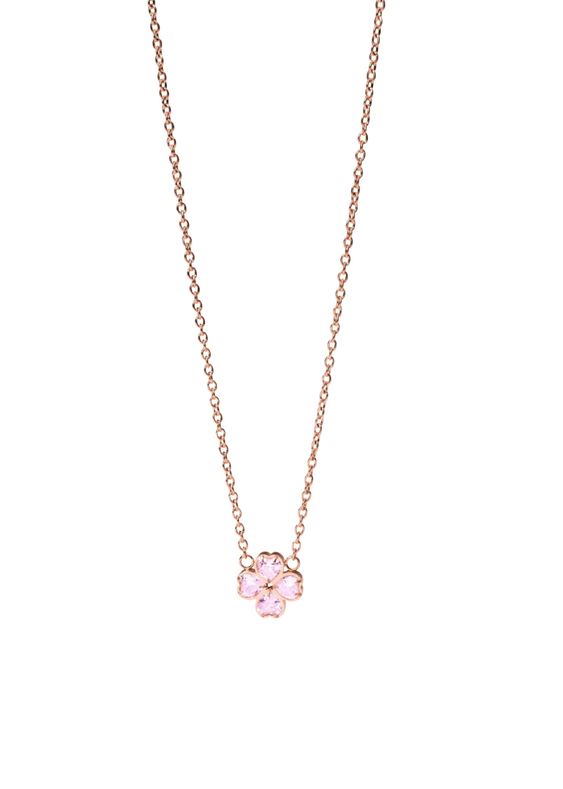 Purelei Cuore Rosé Kette Vierherz-Anhänger in Kleeblatt-Form, rosa Zirkonia
