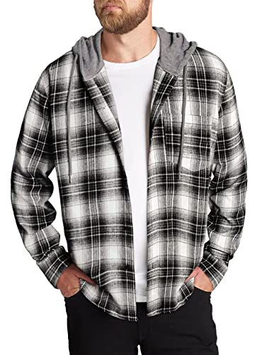 Elegancity Schwarz Hemd Herren mit Kapuzen Kariert Hemdjacke Langarm Hoodie mit Knöpfe Sweatshirt XXL Cover