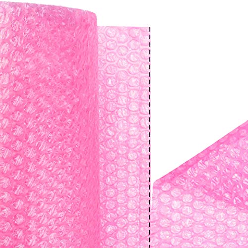 Mighty Gadget Pink Anti-Static Bubble Cushioning Wrap Rolls For Moving & Packaging With Perforated Line Every 12"(12" X72 Feet, 36’/Roll) + Free Fragile Labels #TOP4