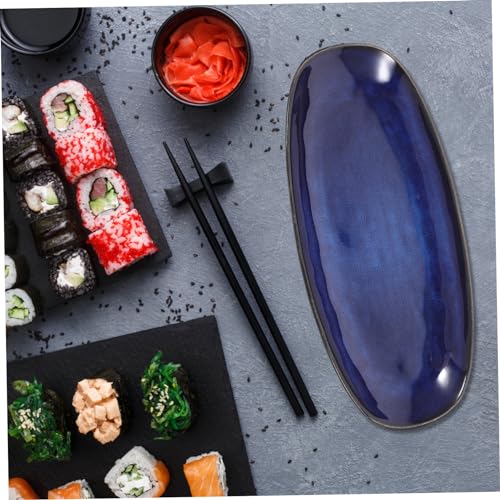 Plato pequeño de sushi cerámico azul rectangular miniatura 2