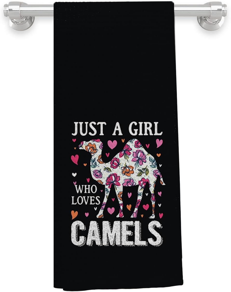 Knibeo Camel Kitchen Hand Towels - Gifts for Camel Lovers, Girls, Dish Towels, Tea Towels, Cute Hand Towel 16x24, Just a Girl Who Loves Camels