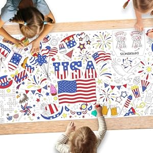 Gatherfun 4th of July Patriotic Coloring Tablecloth 31.5×72 – American Flag-Themed Giant Poster for Independence Day Decor & Activities for Classroom or School Party Table Cover