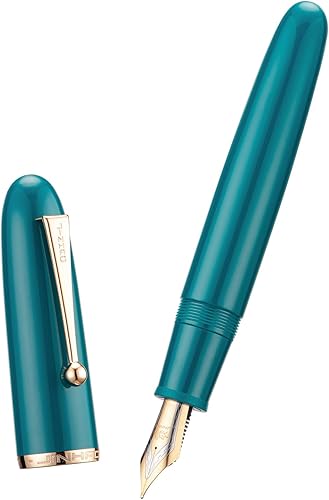 Jinhao 9019 Pluma estilográfica Dadao Series Lake Blue Acrylic Gold Trim #8 Punta extra fina con convertidor grande para escribir, Firma y Dibujo