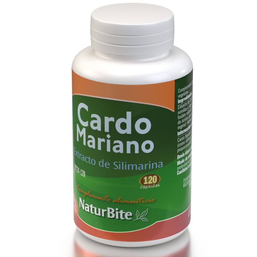 Extracto de Silimarina (Cardo Mariano), 120 cápsulas de alta concentración, 80% de Silimarina, NaturBite - Efecto depurativo para el hígado - Detox potente