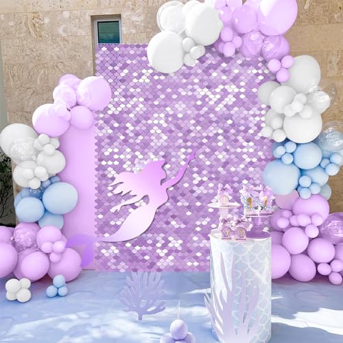 Image of Light Purple Shimmer Wall Backdrop 24 Panels Sequin Backdrop Photography Backdrops Wall Panels for Birthday Wedding Engagement Mermaid Wall Disco Backdrop Decoration