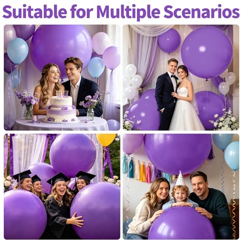 Image of 5Pcs Purple Big Balloons 36 Inch, Round Large Latex Party Balloons for Birthday Wedding Decorations