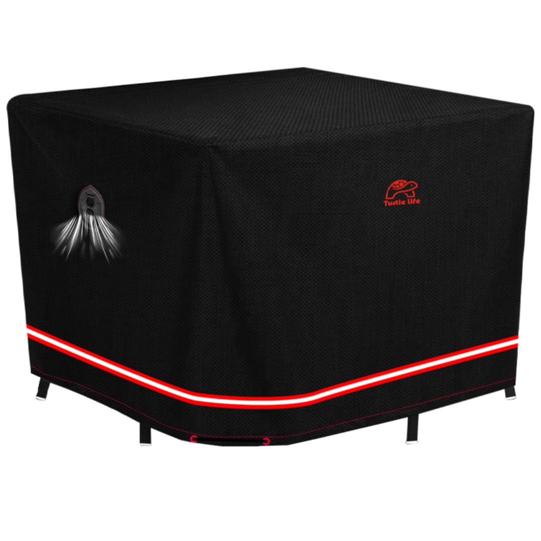 Turtle Life Housse pour meubles de terrasse, carrée, durable, résistante à l'eau, aux UV et à la décoloration, avec support en métal et grille d'aération, noire, 193 x 193 x 73,7 cm (L x l x H)