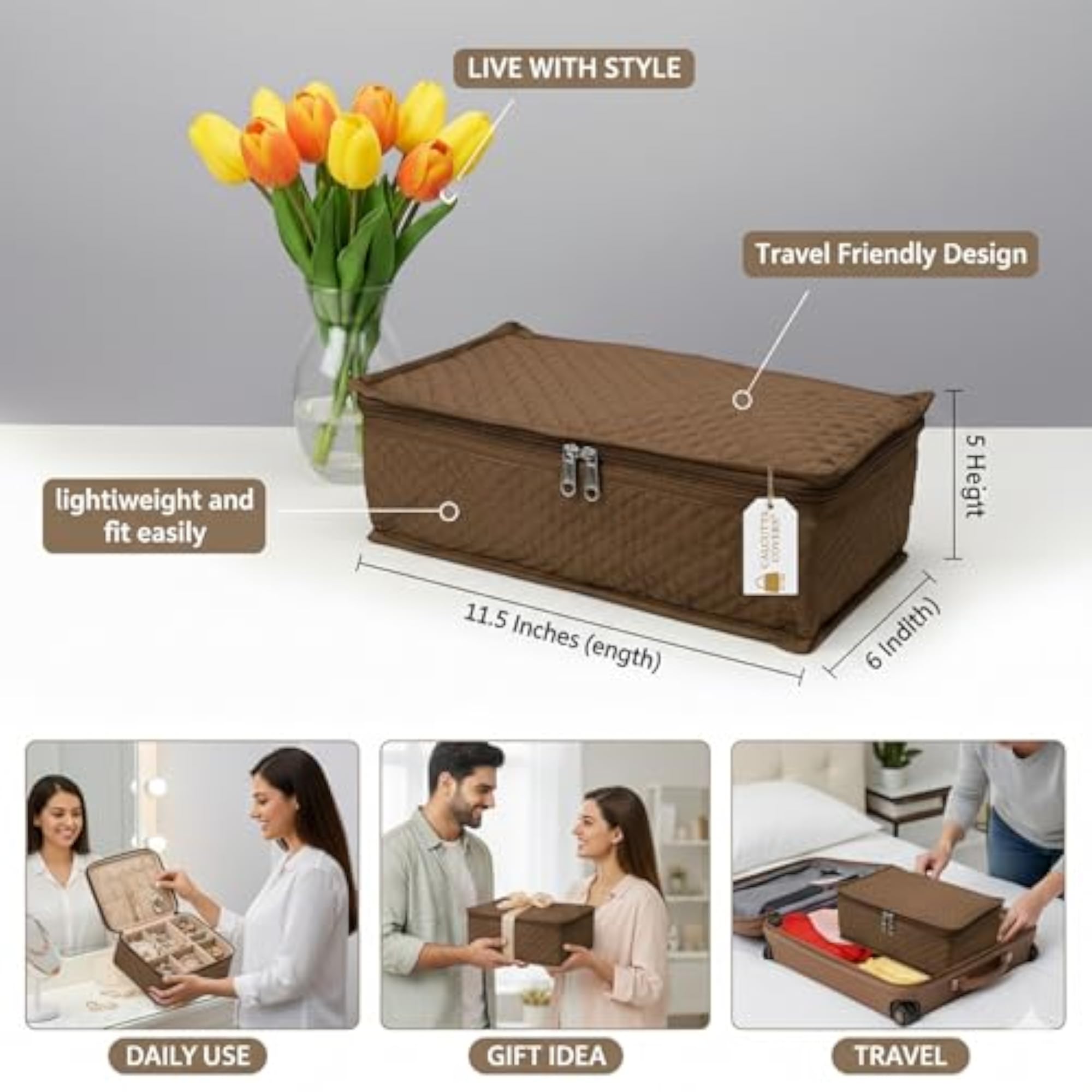 Satin Quilted Jewellery Organizer Box, All-in-One Travel Kit