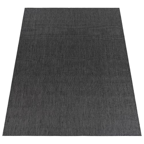 Paco Home Outdoor Teppich Flachgewebe Sisaloptik Modern Einfarbig meliert wetterfest & pflegeleicht Küchenteppich Ideal für Terrasse Balkon Garten, Grösse:160x220 cm, Farbe:Anthrazit
