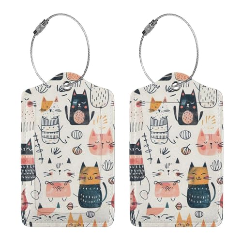 Boho Cats PU Leather Luggage Tags for Suitcases 2 Pack Baggage Tags with Privacy Cover ID Label Address Card and Durable Metal Ring for Women Men Travel3