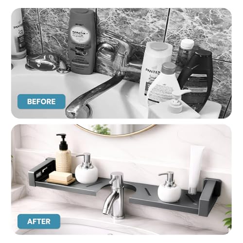 Image of MIORAH 2feet Bath Shelves for Wash Basin | Bathroom Organiser Without Drill | Suction Bathroom Accessories & Stand Grey