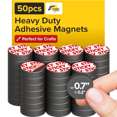 Image of Strong Ceramic Round Magnets with Adhesive Backing (0.7x0.2 inch /18x5mm, 50 pcs) - Heavy Duty Sticky Magnets, Non-Corrosive, Versatile for Home, Office, Workshop, Whiteboard, Fridge and Hobby Use