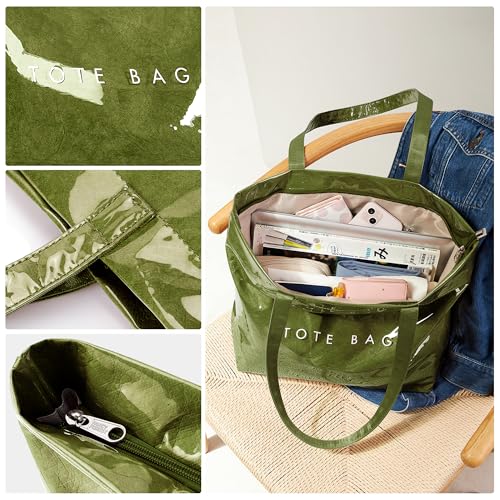 Image of KALIDI PVC Zipper Tote Bag, Jelly Kraft Paper Beach Bag Large Hobo Carry All Travel Shopping Handbag Plastic Shoulder Bag
