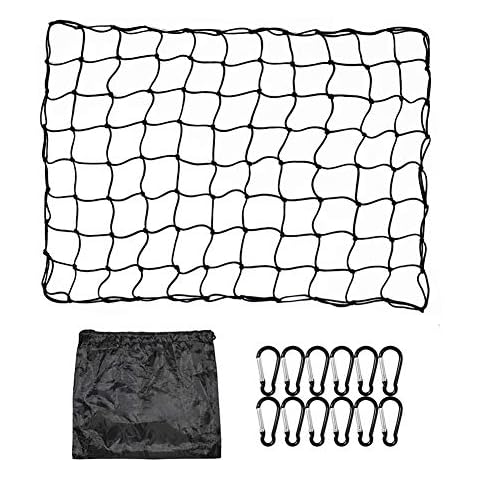 ValueHall Cargo Net 3 x 4 feet Heavy Duty Truck Bed Net Elastic Nylon Mesh Trailer Cargo Storage Net with 12pcs Aluminum Hooks V7074 Cover