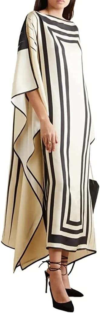 FIDROX Women Modest Wear Soft Satin Silk Printed Kaftan Kurta Beach wear Luxury Silk Caftan