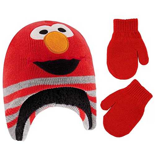 Sesame Street Boys Winter Accessory Hat and Mittens Set, Elmo Toddler Beanie and Mittens for Kids Ages 2-4