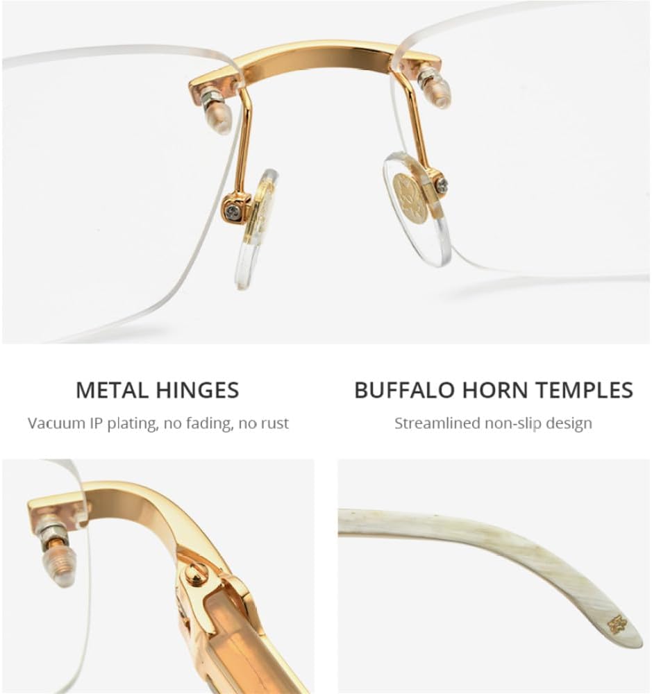 MUTYNE Glasses Men Square Women Rimless Eyeglasses Frames Buffs Wood Eyewear