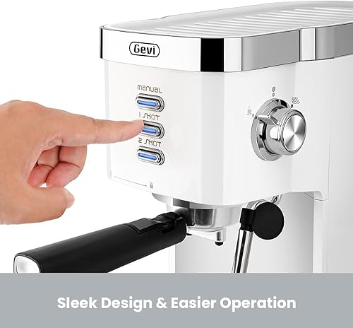 Miniatura 2 de Gevi Máquina de café expreso de 20 bares de alta presión, cafetera compacta con espumador de leche, varita de vapor, capuchino, cafetera con volumen