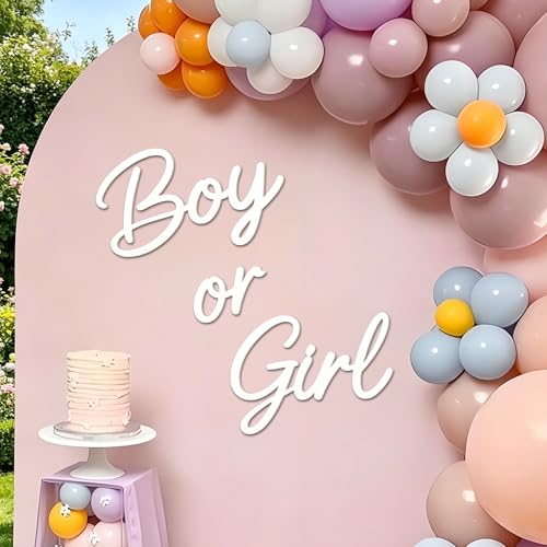 EASEHARK Boy or Girl Sign - Felt Boy or Girl Gender Reveal Banner for Backdrop Neutral Baby Shower Decor for Pregnancy Announcement & Gender Reveal Party (White)