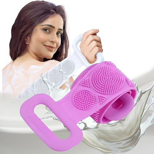 Midazzle Silicone Body Back Scrubber Double Side Bathing Brush for Skin Deep Cleaning, Dead Skin Removal Exfoliating Belt for Shower, Easy to Clean, Lathers Well for Men & Women... - Image 3