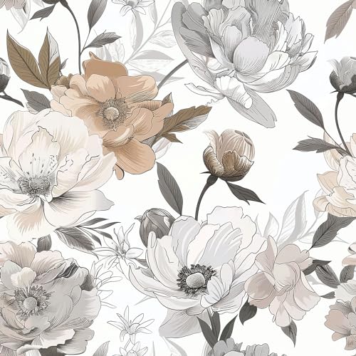 PODUFF Vintage Floral Wallpaper Peel and Stick, Retro...