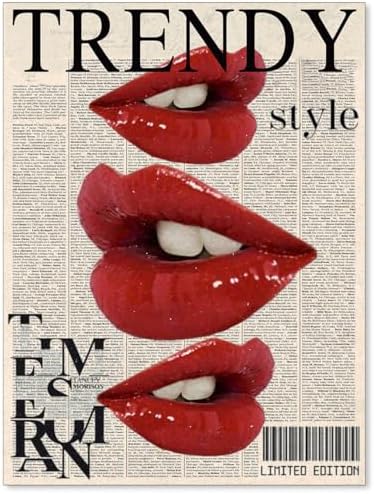 jkahh Trendy Y2k Newspaper Wall Art Vintage Red Lips Kiss Prints ...