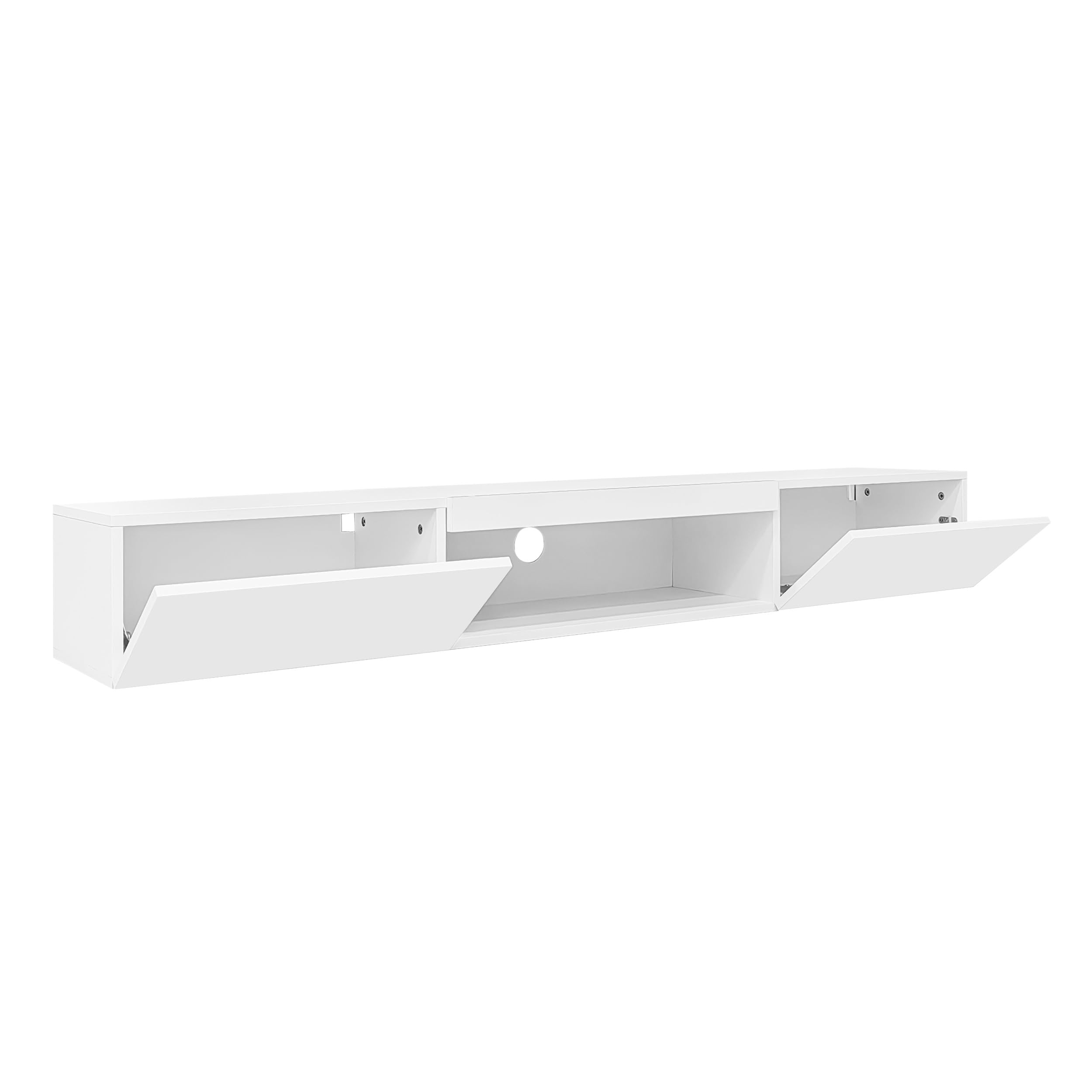 Merax Meuble TV avec éclairage LED, blanc brillant, largeur 160 cm, 2 portes battantes, compartiment ouvert, moderne pour salon, chambre à coucher