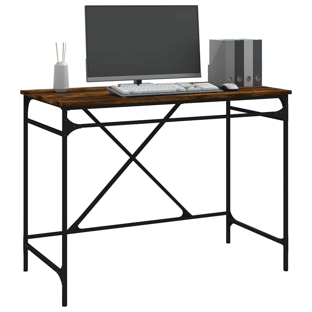 Scrivania in rovere affumicato, 100 x 50 x 75 cm, struttura stabile, grande postazione di lavoro per ufficio, casa, gaming, laptop, PC, ergonomica, salvaspazio