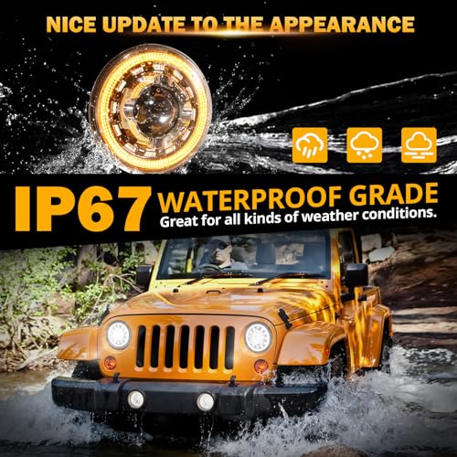 Image of Auxbeam 7'' LED Headlights H6024 with Turn Signal DRL High Low Beam, 7Inch Round Headlights Compatible with 1997-2017 Jeep Wrangler JK TJ JL Ford, Replacement Headlamps DOT Approved, 2 Years Warranty