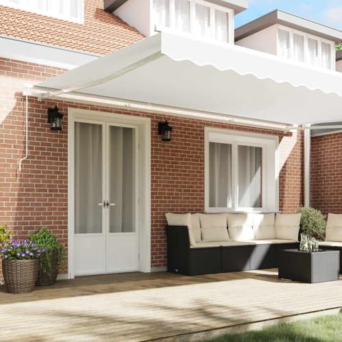 Auvent rétractable protection solaire manuelle blanche en polyester 500x300 - 4