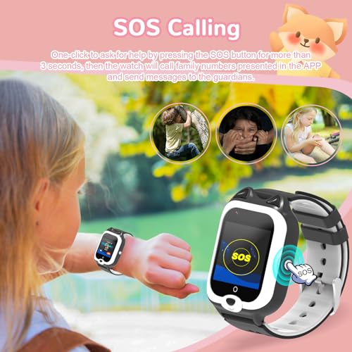LogHog 4G Kids Smart Watches with Silicone Shell Lanyard for Young Girls Boys, Simple Kids Phone Watch with Limited Functions Call and Text, GPS Tracker, Camera, Pedometer, Games3