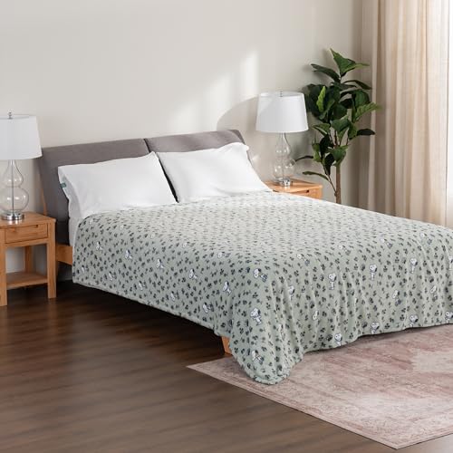 Image of Berkshire Blanket Peanuts VelvetLoft Cute Character Snoopy Plush Blanket,Peanuts Snoopy & Woodstock New Flower and Bees Sage,King 90 in x 108 in (Official Peanuts Product)